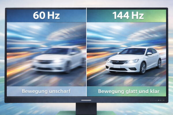 Vergleich 144 Hz vs 60 Hz Monitor flüssige und unscharfe Bewegung