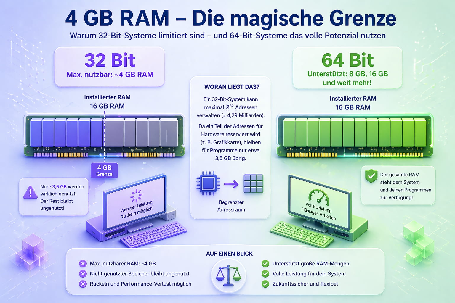 32 Bit vs. 64 Bit erklärt: Unterschiede & Vorteile