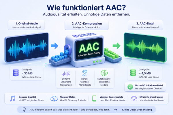 AAC Funktionsweise einfach erklärt – Audio-Kompression von Originalsignal zur kleineren Datei