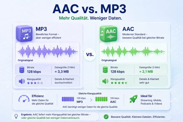 AAC vs MP3 Vergleich – bessere Audioqualität und kleinere Dateien bei gleicher Bitrate