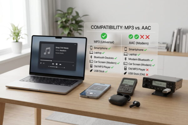 AAC vs MP3 Gerätekompatibilität mit Smartphone, Laptop, MP3-Player und Autoradio im Vergleich