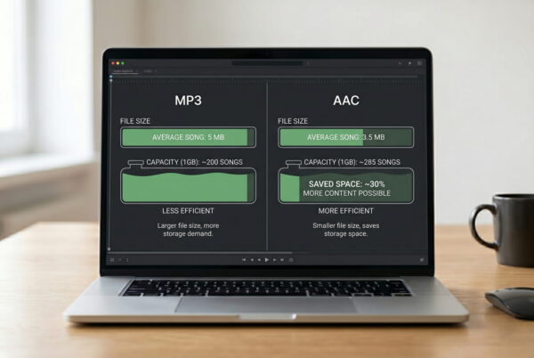 AAC vs MP3 Vergleich beim Speicherplatz mit unterschiedlicher Anzahl an Songs pro Gigabyte