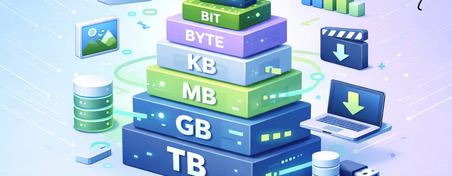 Bits und Bytes einfach erklärt mit Übersicht von KB, MB, GB und TB in einer Grafik