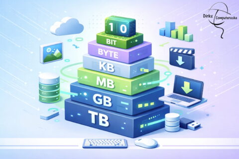 Bits und Bytes einfach erklärt mit Übersicht von KB, MB, GB und TB in einer Grafik