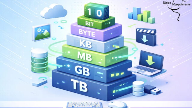 Bits und Bytes einfach erklärt mit Übersicht von KB, MB, GB und TB in einer Grafik
