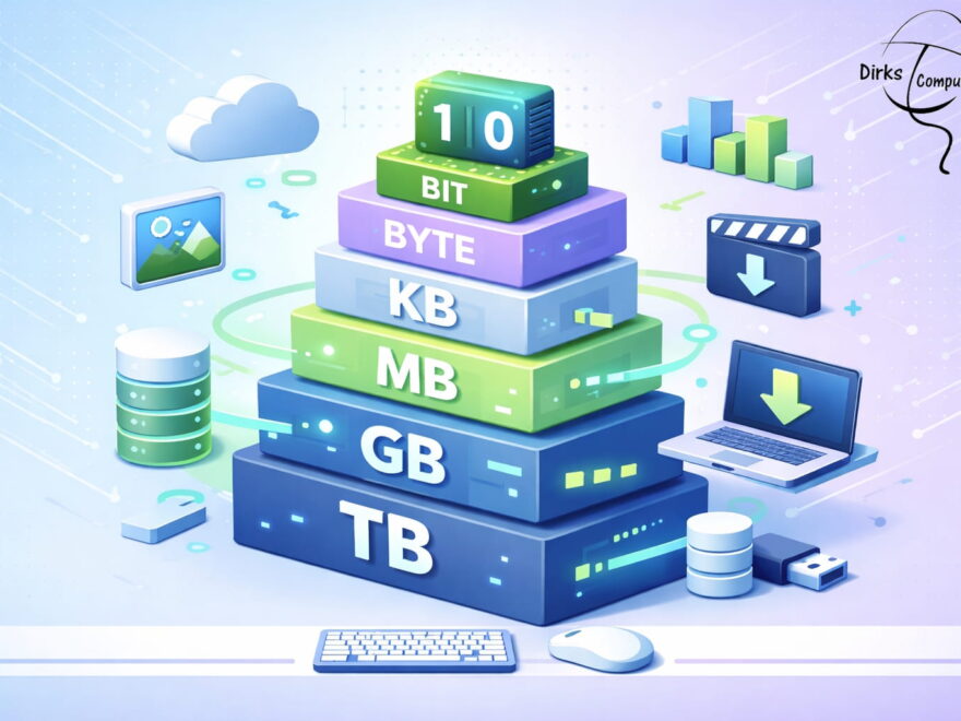 Bits und Bytes einfach erklärt mit Übersicht von KB, MB, GB und TB in einer Grafik