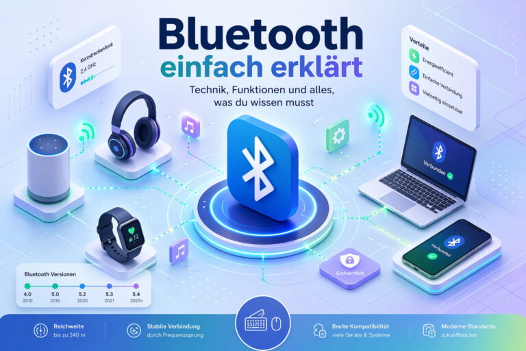 Bluetooth einfach erklärt: Drahtlose Verbindung zwischen Smartphone, Kopfhörern und Laptop verständlich dargestellt