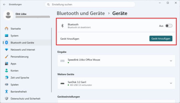 Bluetooth-Einstellungen in Windows öffnen und Gerät hinzufügen