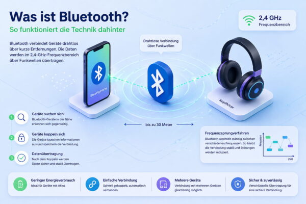 So funktioniert Bluetooth – Technik einfach erklärt Bluetooth einfach erklärt: So funktioniert die drahtlose Verbindung zwischen Smartphone und Kopfhörern
