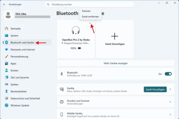 Bluetooth-Gerät in Windows 11 entfernen, um Verbindungsprobleme mit einer Maus zu beheben