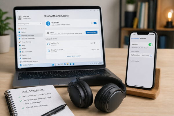 Bluetooth-Geräte wie Laptop, Smartphone und Kopfhörer auf Verbindung testen