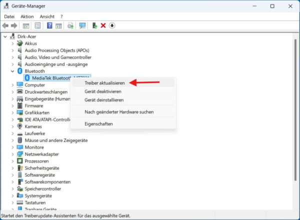Bluetooth-Treiber im Geräte-Manager unter Windows aktualisieren