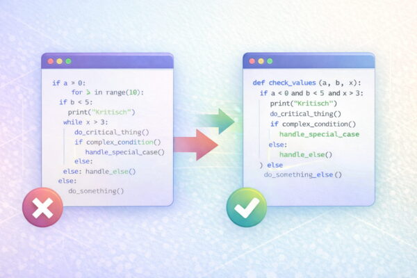 Schlechter vs guter Code: Vergleich von unübersichtlichem und sauber strukturiertem Programmcode