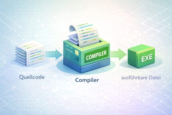 Funktionsweise eines Compilers: Quellcode wird in eine ausführbare Datei übersetzt