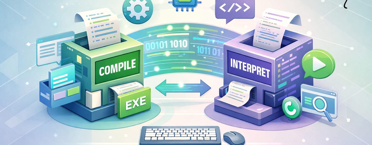 Unterschied zwischen Compiler und Interpreter einfach erklärt anhand einer grafischen Darstellung