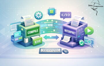 Unterschied zwischen Compiler und Interpreter einfach erklärt anhand einer grafischen Darstellung