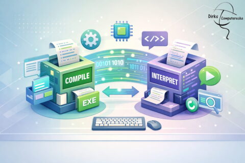 Unterschied zwischen Compiler und Interpreter einfach erklärt anhand einer grafischen Darstellung