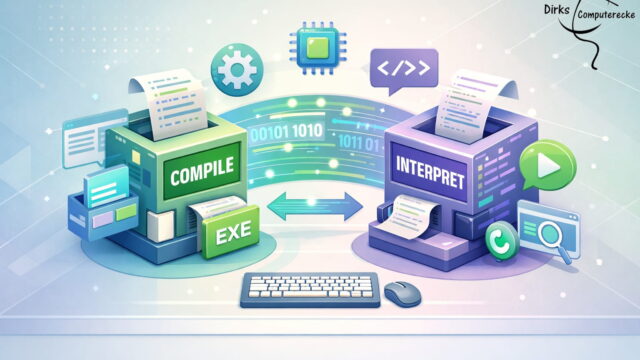 Unterschied zwischen Compiler und Interpreter einfach erklärt anhand einer grafischen Darstellung