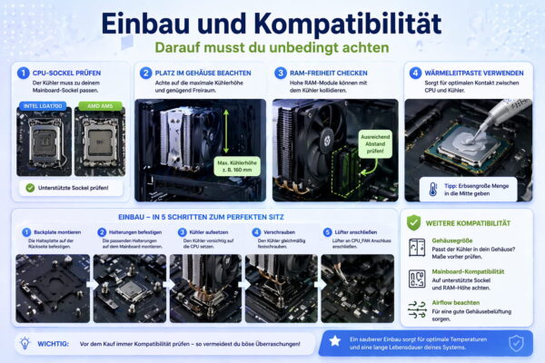 CPU Kühler Einbau und Kompatibilität Anleitung Sockel RAM Platz