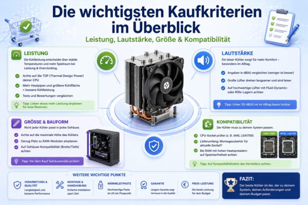 CPU Kühler Kaufkriterien Leistung Lautstärke Größe Kompatibilität Übersicht