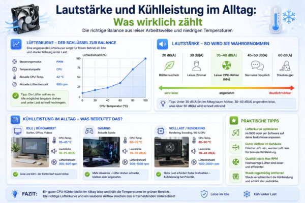 CPU Kühler Lautstärke und Kühlleistung Vergleich Alltag Lüfterkurve dB