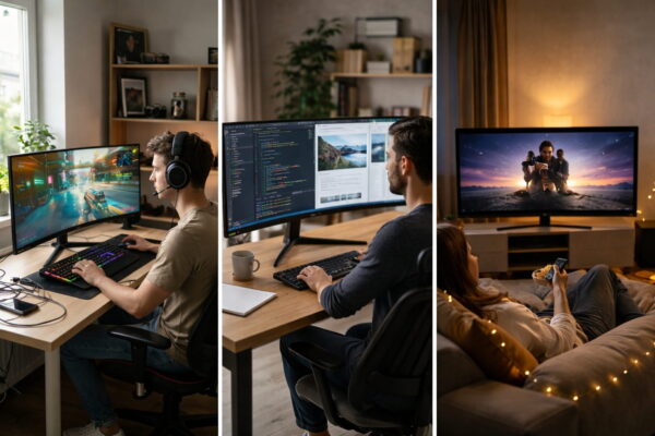 Curved Monitore in verschiedenen Einsatzbereichen wie Gaming, Arbeiten und Filme schauen