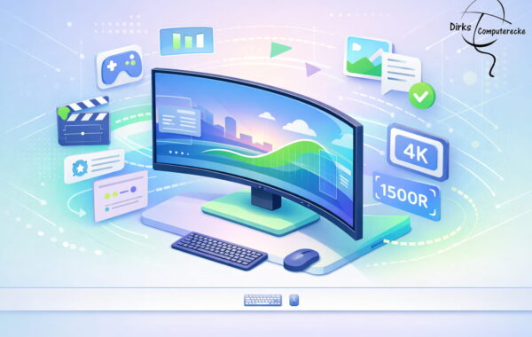 Curved Monitor mit gebogenem Display zeigt Vorteile der Bildschirmkrümmung beim Arbeiten und Gaming