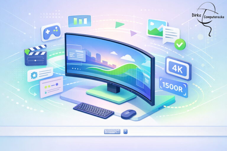 Curved Monitor mit gebogenem Display zeigt Vorteile der Bildschirmkrümmung beim Arbeiten und Gaming