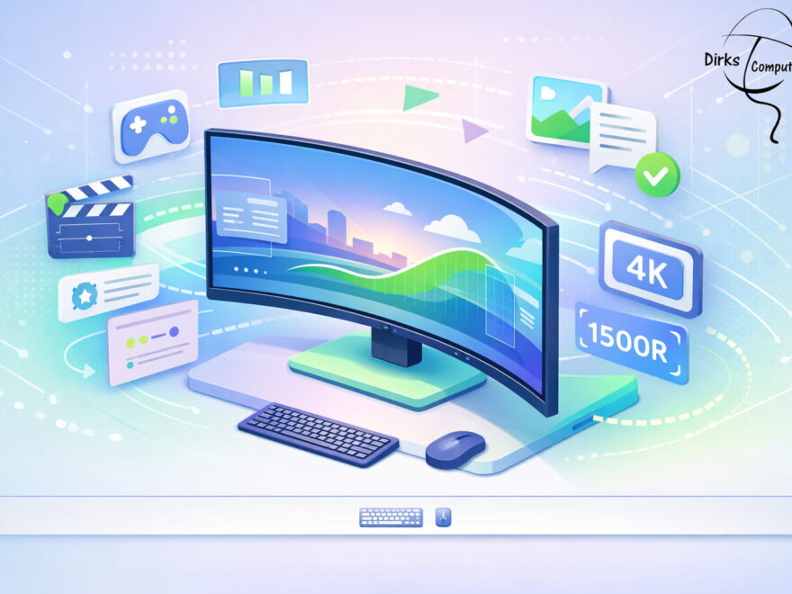 Curved Monitor mit gebogenem Display zeigt Vorteile der Bildschirmkrümmung beim Arbeiten und Gaming