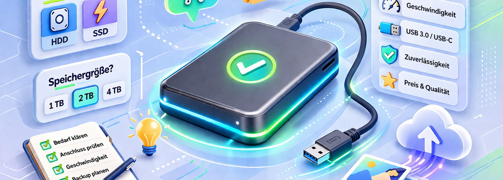 Externe Festplatte kaufen: HDD oder SSD, Speichergröße und wichtige Kaufkriterien im Überblick