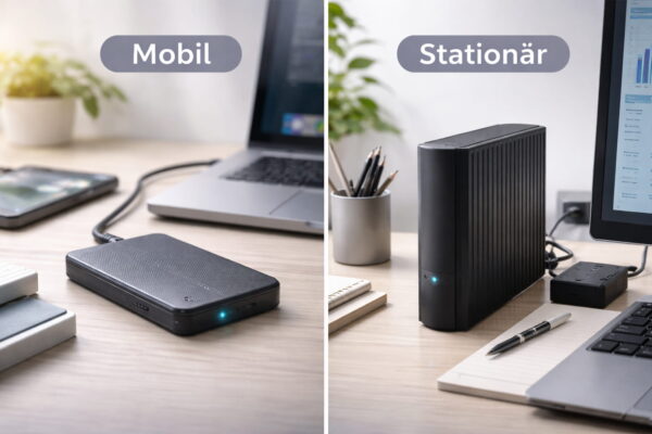 Externe Festplatte mobil vs stationär: Unterschiede zwischen tragbarer und Desktop-Festplatte im Alltag