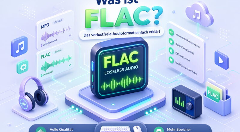 Was ist FLAC? Illustration zum verlustfreien Audioformat und dessen Vorteile bei Audioqualität und Speicherung