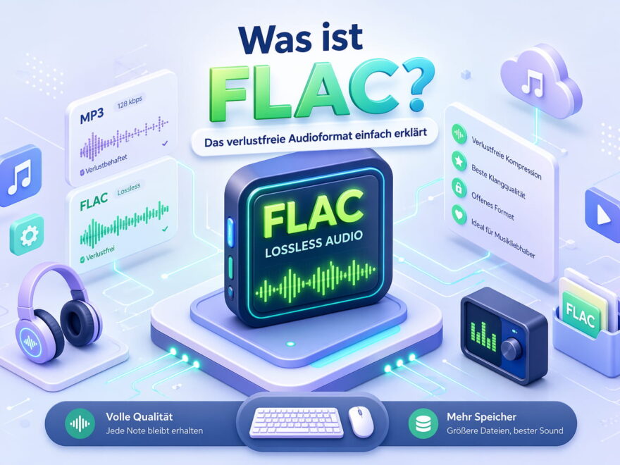 Was ist FLAC? Illustration zum verlustfreien Audioformat und dessen Vorteile bei Audioqualität und Speicherung