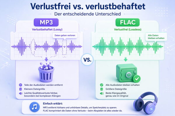 Vergleich verlustfrei vs verlustbehaftet: Unterschied zwischen FLAC und MP3 einfach erklärt
