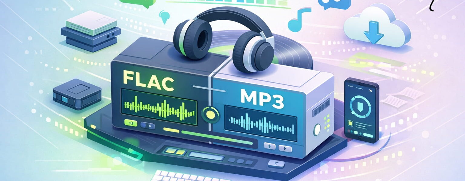 FLAC vs. MP3 Vergleich – Unterschied bei Klangqualität und Dateigröße anschaulich dargestellt