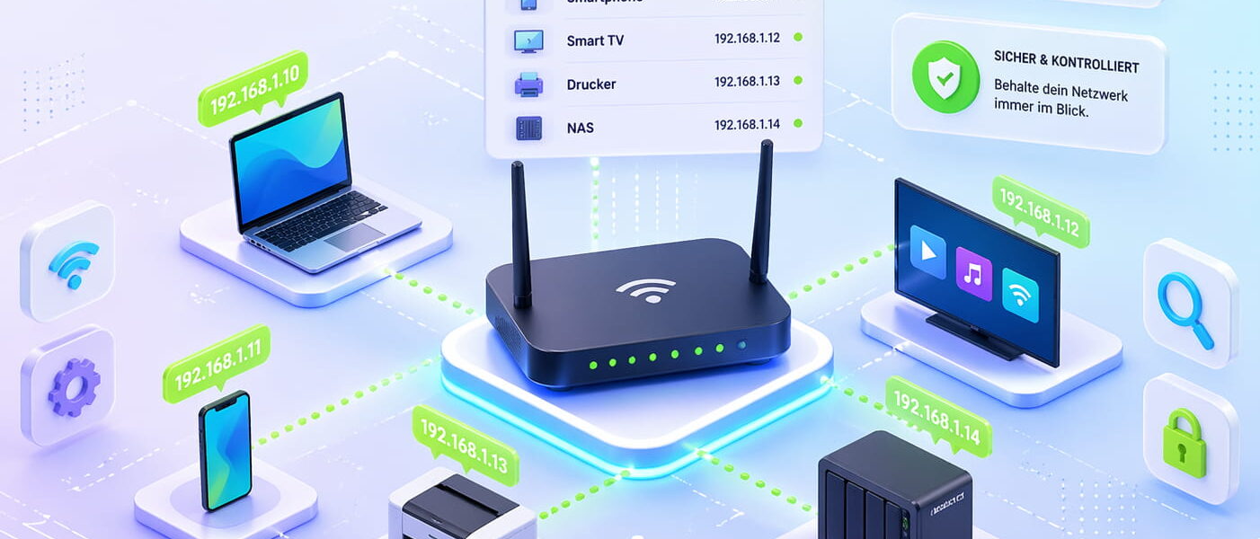 IP-Adresse im Netzwerk finden: Übersicht verbundener Geräte im Heimnetzwerk mit Router und IP-Adressen