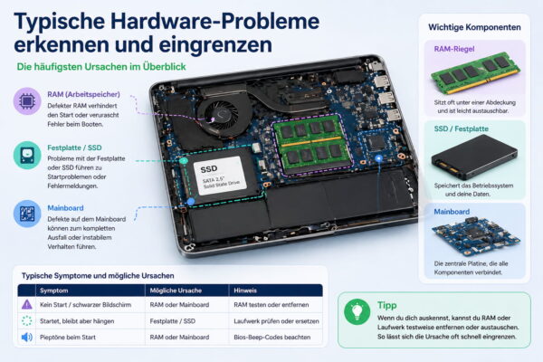 Typische Laptop Hardware Probleme erkennen – RAM, SSD und Mainboard im Überblick