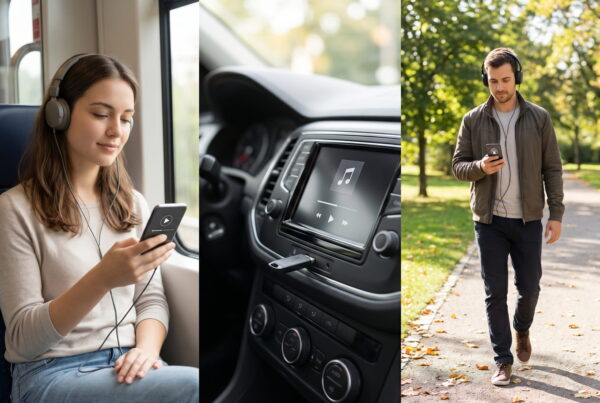 Typische Einsatzbereiche von MP3 im Alltag mit Smartphone, Auto und Podcast Nutzung