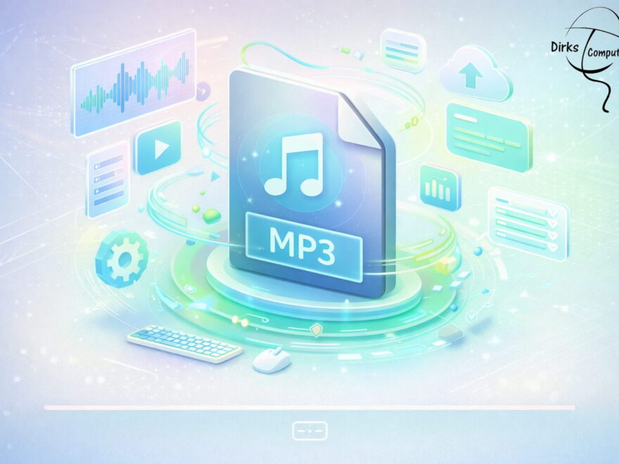 3D Illustration zu MP3 einfach erklärt mit Audioformat, Klangqualität und digitaler Kompression