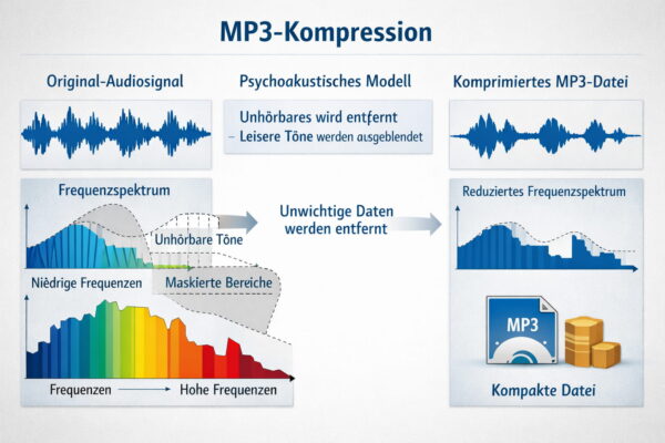 MP3-Kompression einfach erklärt mit Frequenzspektrum und psychoakustischem Modell