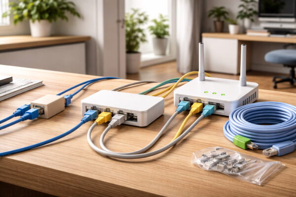 Möglichkeiten ein Netzwerkkabel zu verlängern mit Kupplung, Switch und Router