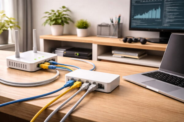 Netzwerkkabel verlängern mit Switch und Router für mehrere Geräte