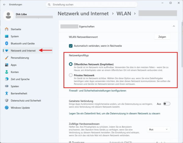 Netzwerkprofil in Windows zwischen öffentlich und privat auswählen