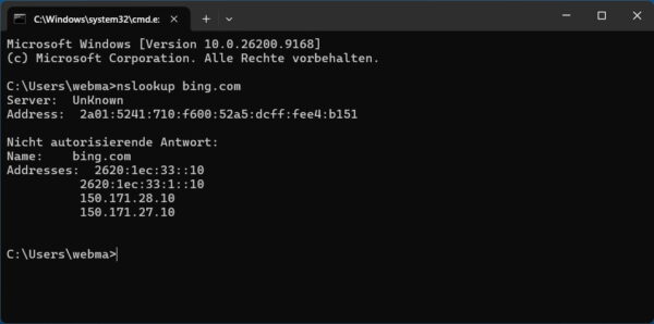 DNS-Auflösung mit nslookup unter Windows 11 prüfen