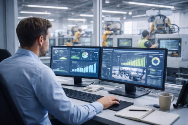Daten und Software in der Industrie mit Produktions-Dashboard Datenanalyse in der Industrie mit Dashboard zur Überwachung von Produktion und vernetzten Maschinen