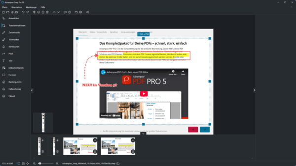 Ashampoo Snap Pro 26 effizienter Workflow mit Screenshot bearbeiten und zuschneiden Ashampoo Snap Pro 26 Workflow mit Zuschneiden und Bearbeitung im Editor