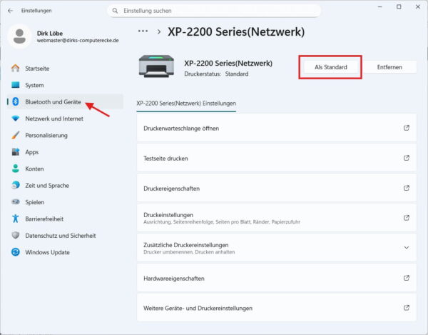 Standarddrucker unter Windows festlegen – Schritt für Schritt in den Einstellungen Standarddrucker in Windows 11 festlegen über Einstellungen Drucker und Scanner
