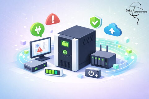 USV (unterbrechungsfreie Stromversorgung) schützt PC und Geräte bei Stromausfall