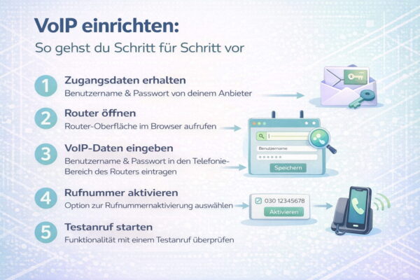 VoIP einrichten Schritt für Schritt: Zugangsdaten eingeben, Router konfigurieren und Rufnummer aktivieren