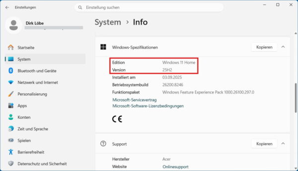 Windows-Version über Einstellungen herausfinden – Anzeige von Edition und Version in Windows 11
